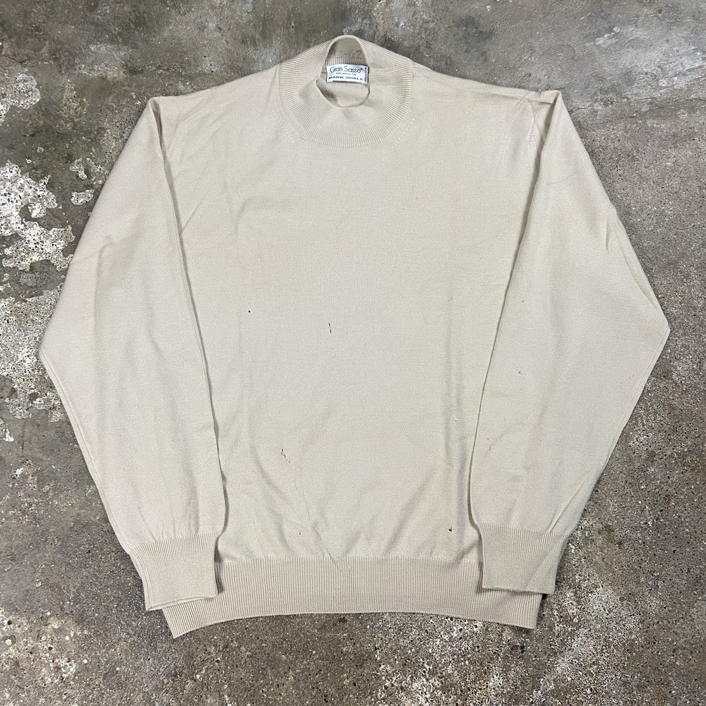 Vintage 90s Gran Sasso Sweater Size Large Beige Turtle Neck Pullover Italy